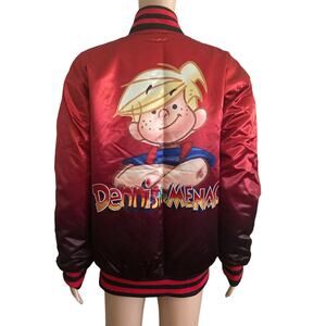 Dennis The Menace Satin Bomber Jacket Mens Med Headgear Classics Satin Retro
